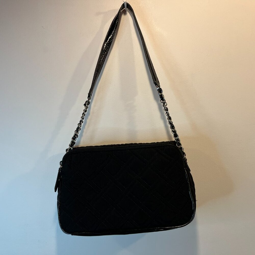 Vera Bradley Quilted Black Shoulder Bag with Leaf Lining - EUC - Picture 7 of 7